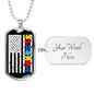 Autism Flag - Autism Awareness Dog Tag Necklace Military Chain (Silver) / Yes