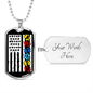 Autism Flag - Autism Awareness Dog Tag Necklace Military Chain (Silver) / Yes