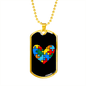 Autism Heart - Autism Awareness Dog Tag Necklace Military Chain (Gold) / No