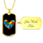 Autism Heart - Autism Awareness Dog Tag Necklace Military Chain (Gold) / Yes