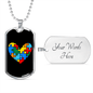 Autism Heart - Autism Awareness Dog Tag Necklace Military Chain (Silver) / Yes