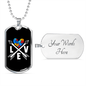 Autism Heart Love Arrows - Autism Awareness Dog Tag Necklace Military Chain (Silver) / Yes