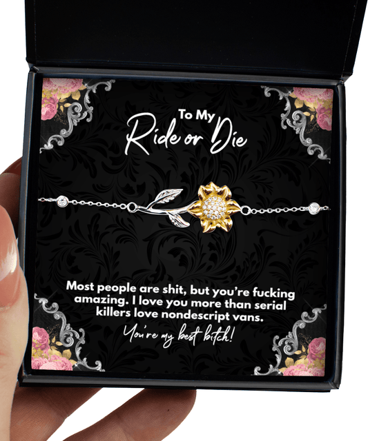 Best Friend Gifts, To My Ride or Die - You're My Best Bitch - Sunflower Bracelet for Bestie, BFF - Jewelry Gift for Unbiological Sister