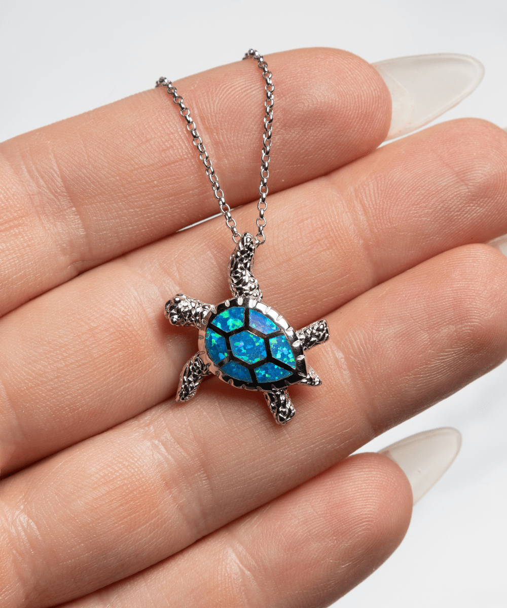 Bestie Gifts - Just Breathe - Opal Turtle Necklace for Encouragement, Motivation - Jewelry Gift for Best Friend