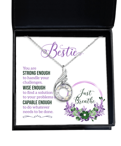 Bestie Gifts - Just Breathe - Phoenix Necklace for Encouragement, Motivation - Jewelry Gift for Best Friend