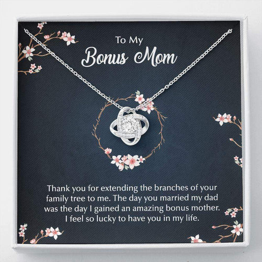 Bonus Mom Love Knot Necklace from Stepson Stepdaughter for Mother's Day, Birthday, Christmas Standard Box