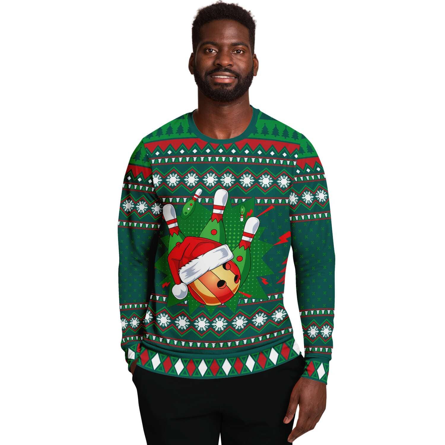 Bowling Santa Hat Shirt - Funny Bowler Ugly Christmas Sweater (Sweatshirt)