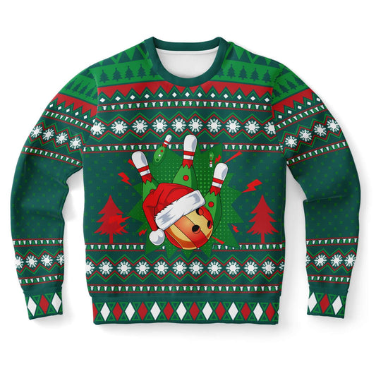 Bowling Santa Hat Shirt - Funny Bowler Ugly Christmas Sweater (Sweatshirt) XS