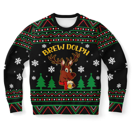 Brew Dolf - Funny Reindeer Rudolph Beer Ugly Christmas Sweater (Sweatshirt) XS