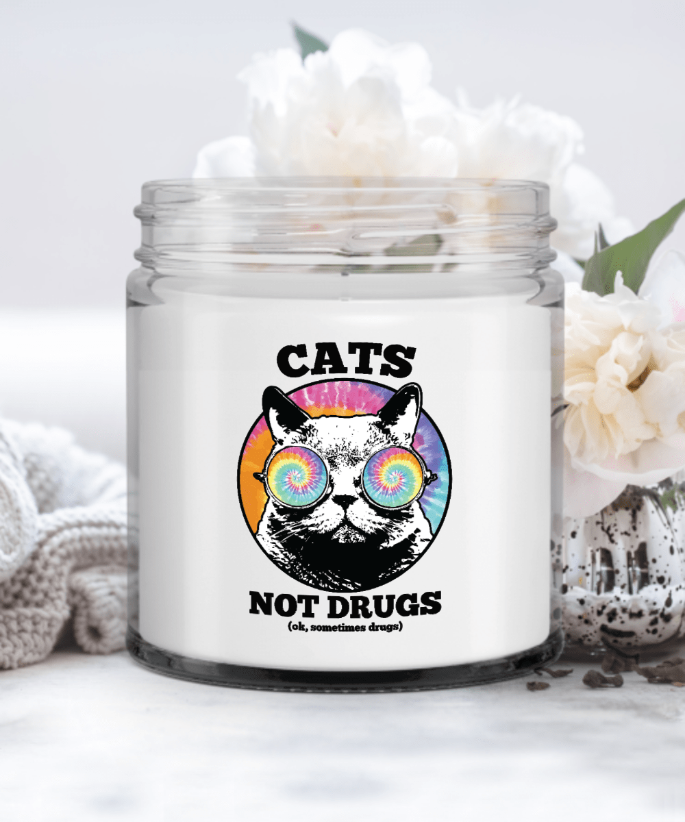 Cats Not Drugs Okay Sometimes Drugs Candle, Funny Gift for Marijuana Weed Pot Cannabis, 420 Pothead, Cat Lover Stoners Candle