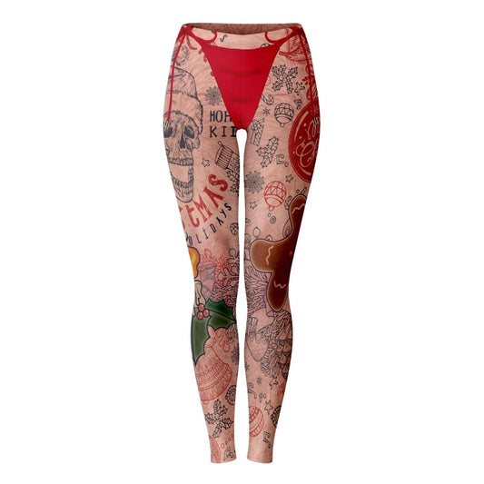 Christmas Tattoo Leggings - Funny Christmas Leggings XS