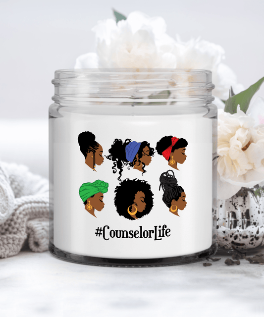 Counselor Life Black Woman Afro Headwraps Candle, Gift for Natural African-American School Counselors Black Girl Magic Candle