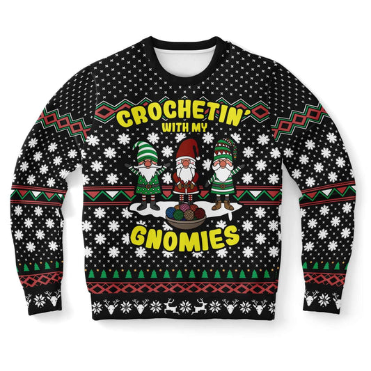 Crocheting With My Gnomies - Funny Crocheter Gift Ugly Christmas Sweater (Sweatshirt) XS