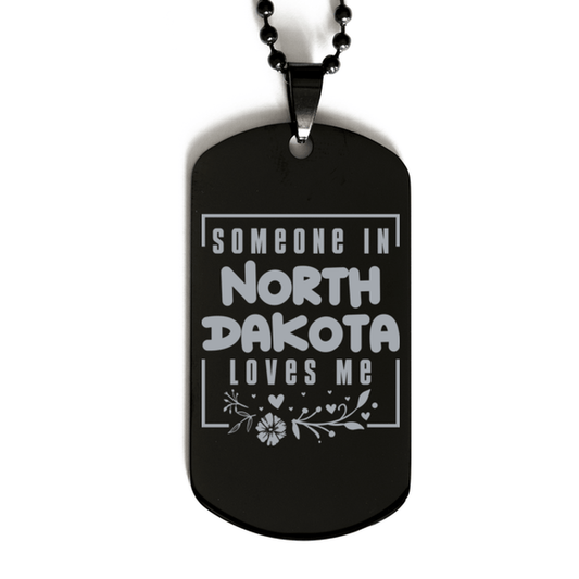 Cute North Dakota Black Dog Tag Necklace, Someone in North Dakota Loves Me, Best Birthday Gifts from North Dakota Friends & Family