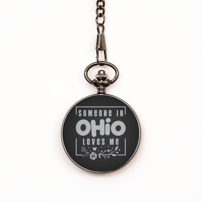 Cute Ohio Black Pocket Watch, Someone in Ohio Loves Me, Best Birthday Gifts from Ohio Friends & Family