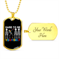 Dare to Be Yourself Dabbing Skeleton - Autism Awareness Dog Tag Necklace Military Chain (Gold) / Yes
