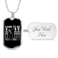 Dare to Be Yourself Dabbing Skeleton - Autism Awareness Dog Tag Necklace Military Chain (Silver) / Yes