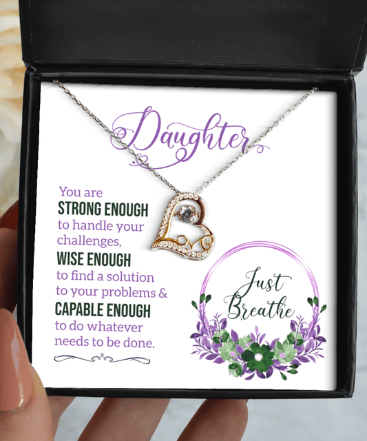 Daughter Gifts - Just Breathe - Love Dancing Heart Necklace for Encouragement, Motivation - Jewelry Gift for Daughter