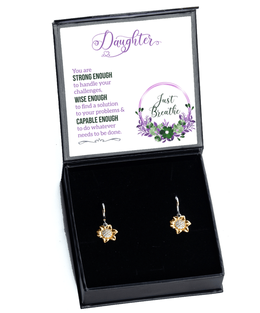 Daughter Gifts - Just Breathe - Sunflower Earrings for Encouragement, Motivation - Jewelry Gift for Daughter