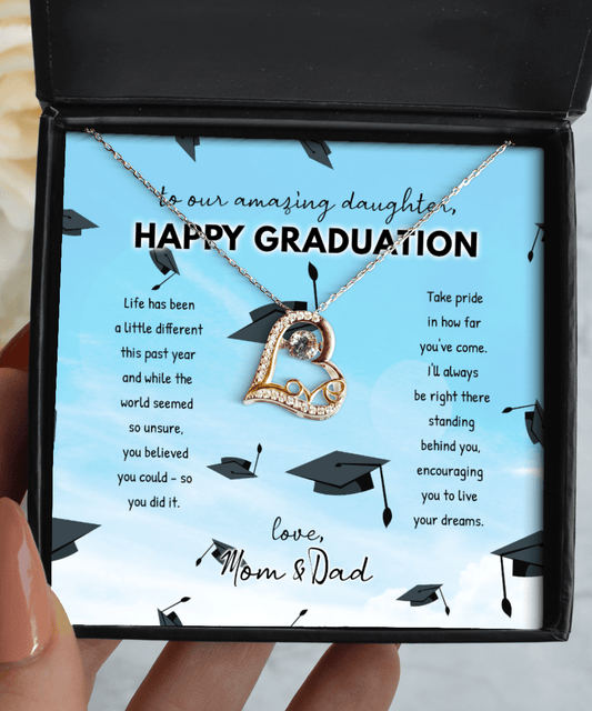 Daughter Graduation Gifts - You Believed You Could So You Did It - Love Dancing Heart Necklace for High School or College Graduation - Jewelry Gift for Our Daughter