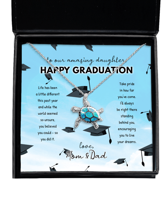 Daughter Graduation Gifts - You Believed You Could So You Did It - Opal Turtle Necklace for High School or College Graduation - Jewelry Gift for Our Daughter