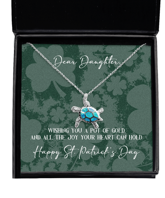 Daughter St. Patrick's Day Gift - Wishing You a Pot of Gold - Opal Turtle Necklace for St. Patrick's Day - Jewelry Gift for Daughter