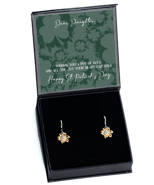 Daughter St. Patrick's Day Gift - Wishing You a Pot of Gold - Sunflower Earrings for St. Patrick's Day - Jewelry Gift for Daughter