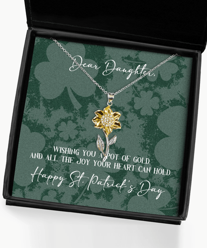 Daughter St. Patrick's Day Gift - Wishing You a Pot of Gold - Sunflower Necklace for St. Patrick's Day - Jewelry Gift for Daughter