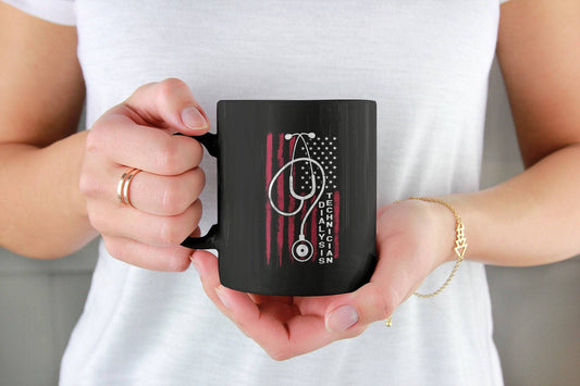 Dialysis Technician American Flag Stethoscope (Ceramic Coffee Mugs) Funny Gift for Dialysis Techs