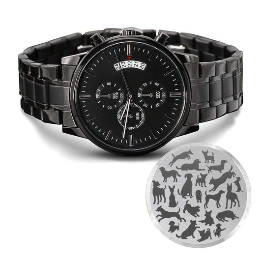 Dog Lover Engraved Black Chronograph Watch - Gift for Dog Dad Standard Box