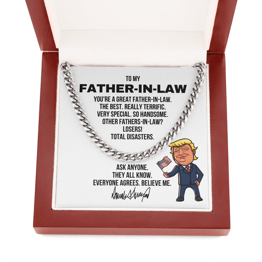 Father-in-Law Gift - Republican Trump Necklace - Father-in-Law Birthday, Father's Day, Christmas Gift Cuban Link Chain (Stainless Steel)