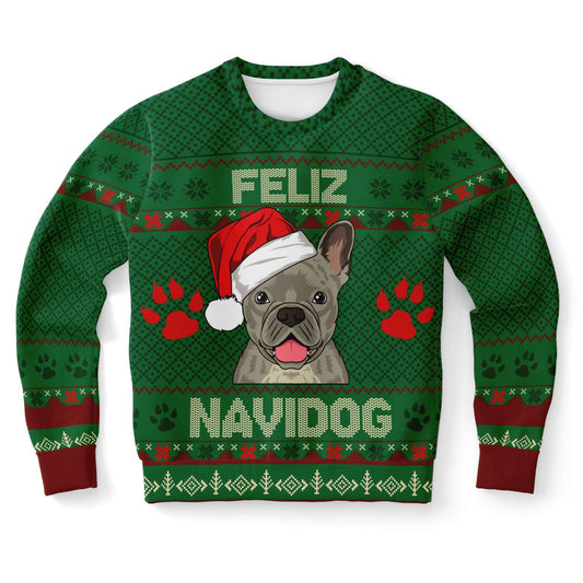 Feliz Navidog - French Bulldog - Funny Frenchie Dog Lover Ugly Christmas Sweater (Sweatshirt) XS