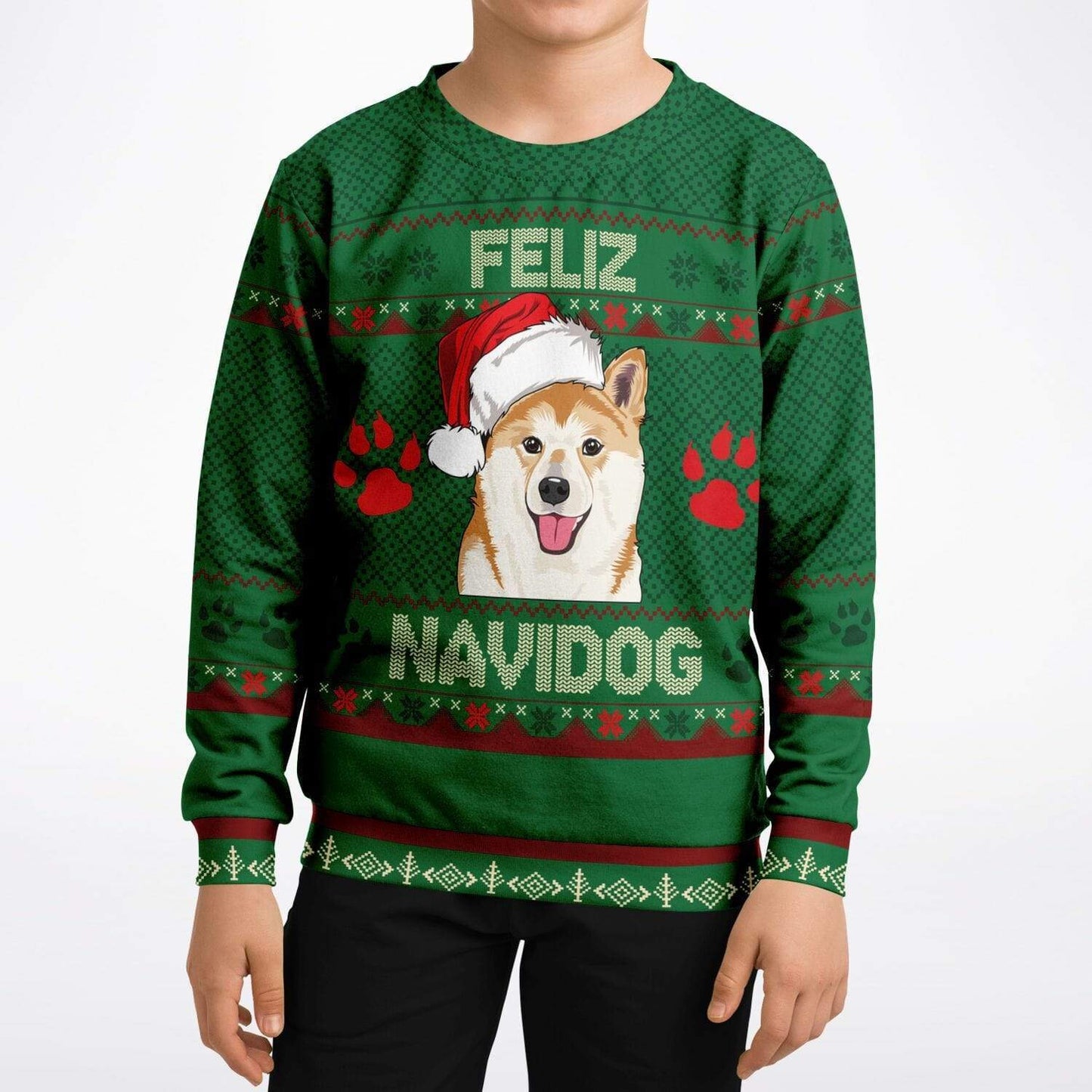 Feliz Navidog - Funny Kids/Youth Dog Lover Ugly Christmas Sweater (Sweatshirt)