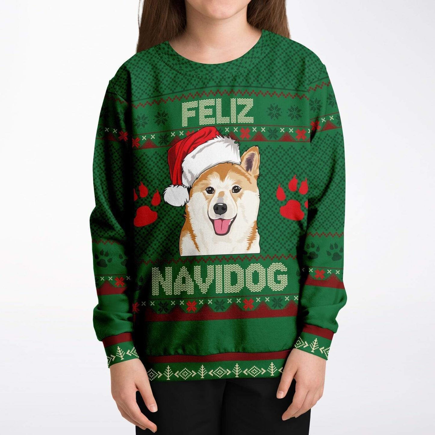 Feliz Navidog - Funny Kids/Youth Dog Lover Ugly Christmas Sweater (Sweatshirt)