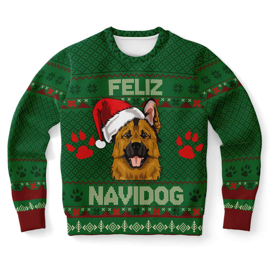 Feliz Navidog - German Shepherd - Funny Dog Lover Ugly Christmas Sweater (Sweatshirt) XS