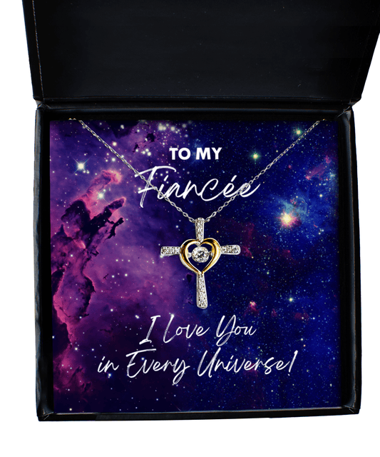Fiancee Gift - I Love You In Every Universe - Cross Necklace for Anniversary, Valentine's Day, Birthday, Mother's Day, Christmas - Jewelry Gift for Comic Book Fiancee