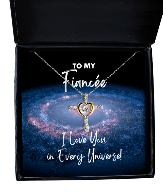 Fiancee Gift - I Love You In Every Universe - Cross Necklace for Birthday, Anniversary, Valentine's Day, Mother's Day, Christmas - Jewelry Gift for Comic Book Fiancee