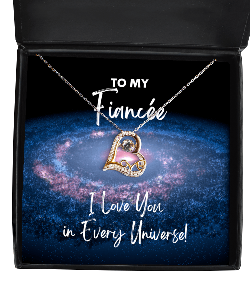 Fiancee Gift - I Love You In Every Universe - Love Dancing Heart Necklace for Birthday, Anniversary, Valentine's Day, Mother's Day, Christmas - Jewelry Gift for Comic Book Fiancee