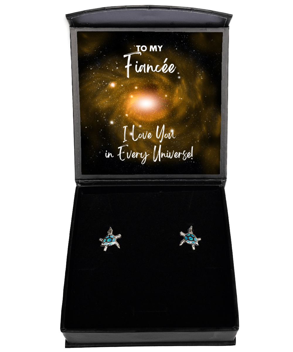 Fiancee Gift - I Love You In Every Universe - Opal Turtle Earrings for Anniversary, Birthday, Valentine's Day, Mother's Day, Christmas - Jewelry Gift for Comic Book Fiancee