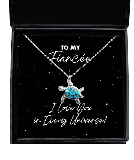 Fiancee Gift - I Love You In Every Universe - Opal Turtle Necklace for Valentine's Day, Anniversary, Birthday, Mother's Day, Christmas - Jewelry Gift for Comic Book Fiancee