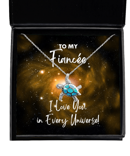 Fiancee Gift - I Love You In Every Universe - Opal Turtle Necklace - Jewelry Gift for Comic Book Fiancee