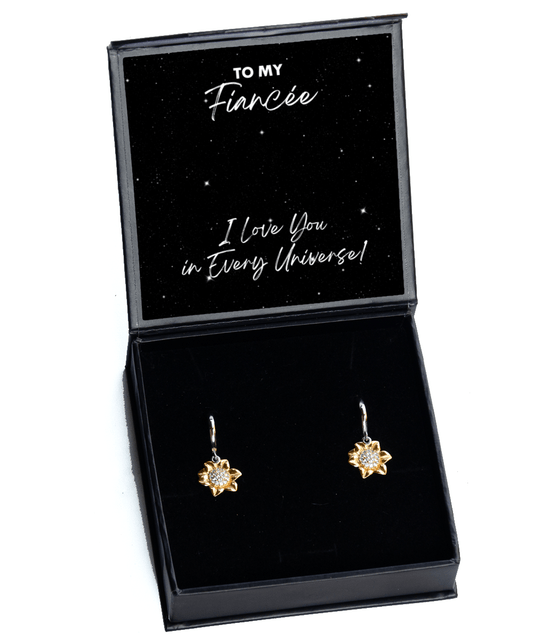 Fiancee Gift - I Love You In Every Universe - Sunflower Earrings for Valentine's Day, Anniversary, Birthday, Mother's Day, Christmas - Jewelry Gift for Comic Book Fiancee