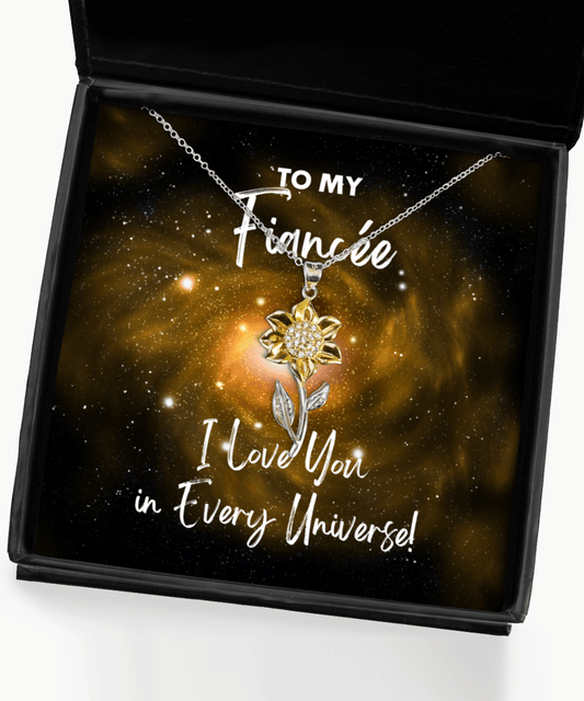 Fiancee Gift - I Love You In Every Universe - Sunflower Necklace - Jewelry Gift for Comic Book Fiancee