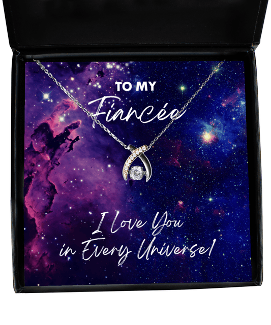 Fiancee Gift - I Love You In Every Universe - Wishbone Necklace for Anniversary, Valentine's Day, Birthday, Mother's Day, Christmas - Jewelry Gift for Comic Book Fiancee