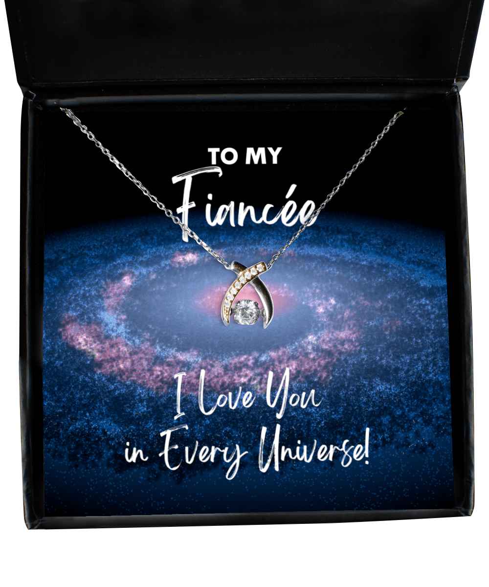 Fiancee Gift - I Love You In Every Universe - Wishbone Necklace for Birthday, Anniversary, Valentine's Day, Mother's Day, Christmas - Jewelry Gift for Comic Book Fiancee