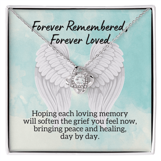 Forever Remembered Forever Loved, Loss of Loved One Necklace, Sympathy Bereavement Condolence Gift, In Loving Memory, Memorial Grief Jewelry 14K White Gold Finish / Standard Box