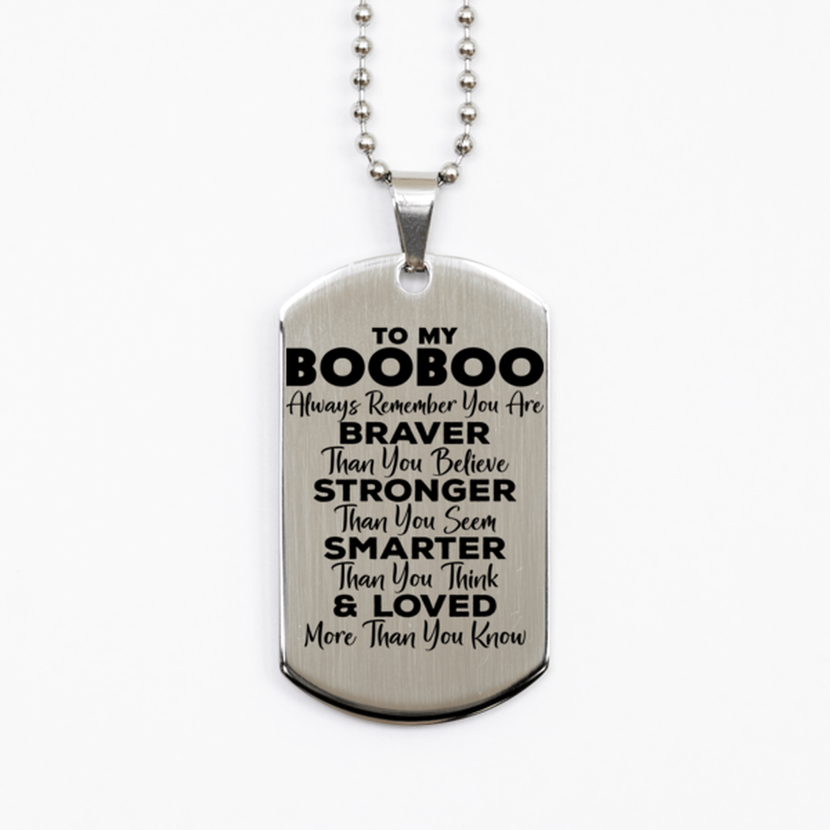 Motivational Booboo Silver Dog Tag Necklace, Booboo Always Remember You Are Braver Than You Believe, Best Birthday Gifts for Booboo