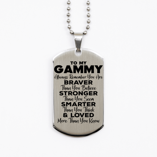 Motivational Gammy Silver Dog Tag Necklace, Gammy Always Remember You Are Braver Than You Believe, Best Birthday Gifts for Gammy