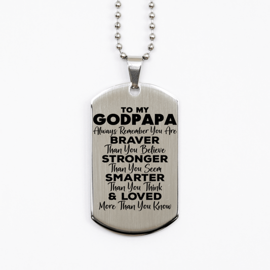 Motivational Godpapa Silver Dog Tag Necklace, Godpapa Always Remember You Are Braver Than You Believe, Best Birthday Gifts for Godpapa