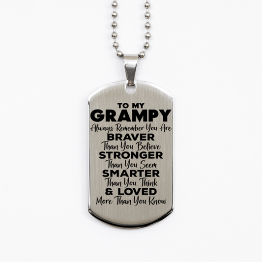 Motivational Grampy Silver Dog Tag Necklace, Grampy Always Remember You Are Braver Than You Believe, Best Birthday Gifts for Grampy